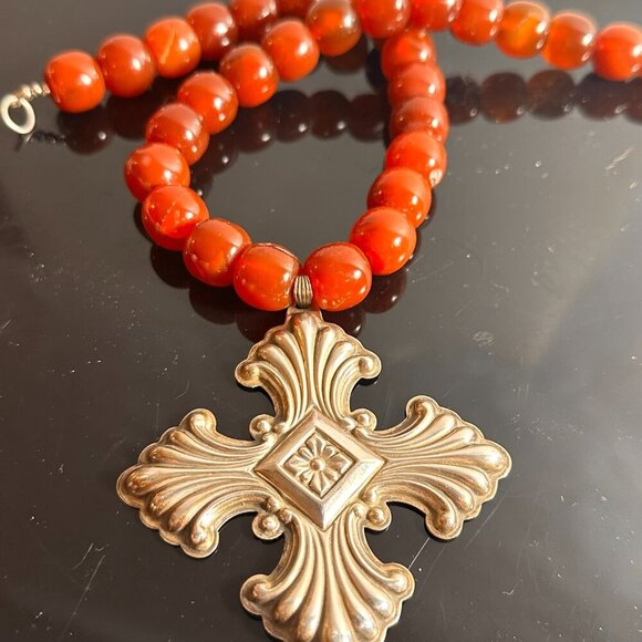 Maltese Cross Sterling Silver Carnelian Choker Necklace 925 Victorian Gift - Picture 4 of 8